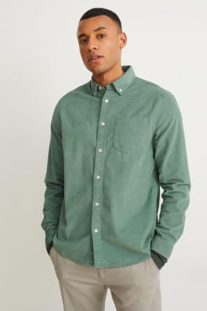 C&A Corduroy Regular Fit Button-down Collar Hemd Herren Grün | YKRCM-2104