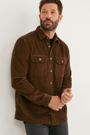 C&A Corduroy Regular Fit Klassische Collar Hemd Herren Dunkelbraun | KSCAI-3578