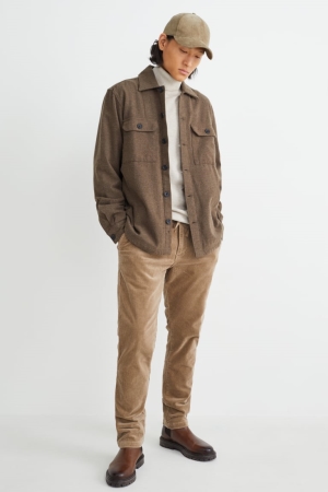 C&A Corduroy Tapered Fit Flex Lycra® Hosen Herren Beige | CZLTS-5869