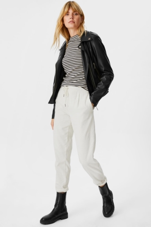 C&A Corduroy Tapered Fit Hosen Damen Weiß | BCPDA-4568