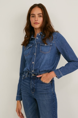 C&A Denim Cradle To Cradle Certified® Gold Bluse Damen Blau | VJWZQ-0156