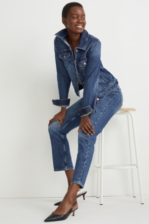 C&A Denim Lycra® With Recycled Baumwoll Jacke Damen Blau | RNMXZ-4682