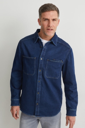 C&A Denim Regular Fit Kent Collar Hemd Herren Blau Dunkelblau | KBOFY-6319