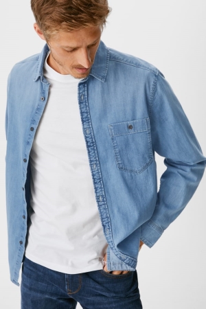 C&A Denim Regular Fit Kent Collar Hemd Herren Blau | SAXCR-5860