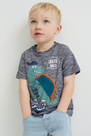 C&A Dinosaur Sleeve T-shirts Jungen Dunkelblau | LKVPH-6947