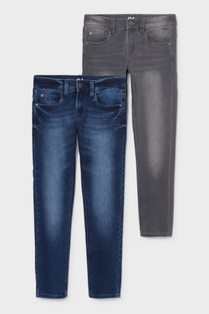 C&A Extended Sizes Multipack Of 2 Slim Jog Denim Jeans Jungen Blau Dunkelgrau | KJRTY-8260