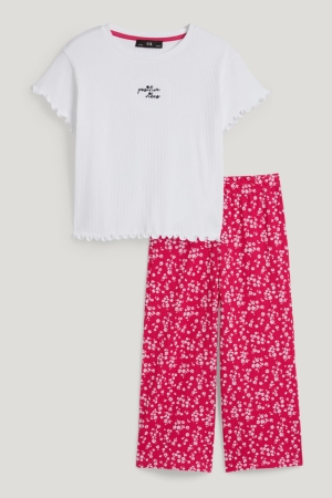 C&A Extended Sizes Set Sleeve And 2 Piece T-shirts Mädchen Weiß Rosa | HYSXI-6157