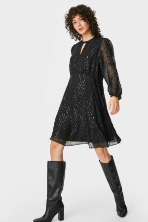 C&A Fit & Flare Partywear Recycled Kleider Damen Schwarz | INXVW-5768