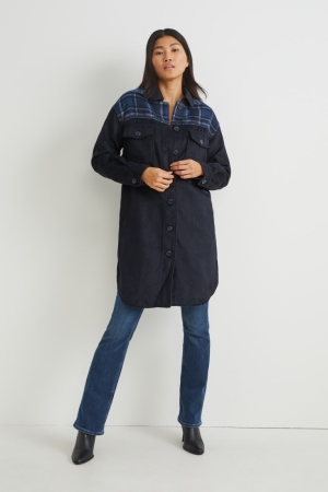 C&A Flannel Shacket Mäntel Damen Dunkelblau | YQGWD-2164