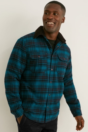 C&A Flannel Thermolite® Check Hemd Herren Türkis Schwarz | NSCAW-0184