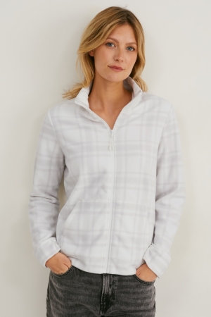 C&A Fleece Check Hoodie Damen Weiß | CQEGF-8163