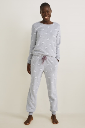 C&A Fleece Pyjama Bottoms Patterned Nachtwäsche Damen Hellgrau | XFLPE-9412
