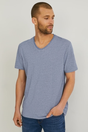 C&A Flex Organic Baumwoll Lycra®- Gestreift T-shirts Herren Blau | ZCFTA-4750