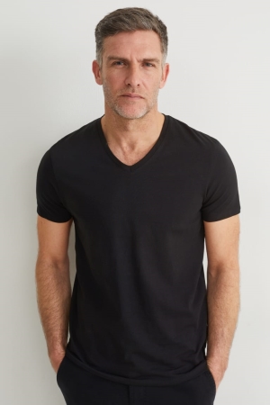 C&A Flex Organic Baumwoll T-shirts Herren Schwarz | AFTZS-3695