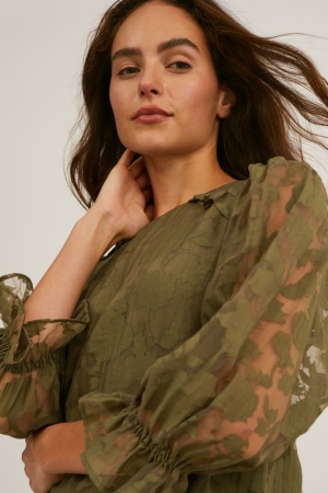 C&A Floral Bluse Damen Grün | IEXUZ-1536