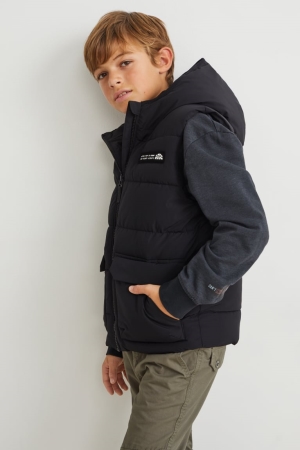 C&A Gesteppt Gilet With Hood Recycled Jacke Mädchen Schwarz | GNWPJ-3821