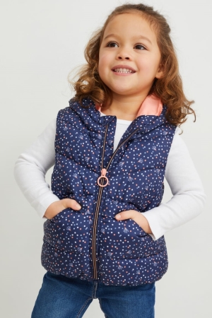 C&A Gesteppt Gilet With Hood Recycled Polka Dot Jacke Mädchen Dunkelblau | GUSHX-3701