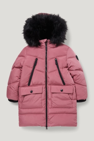 C&A Gesteppt With Hood And Faux Fur Trim Recycled Jacke Mädchen Rosa | SWJNZ-1573