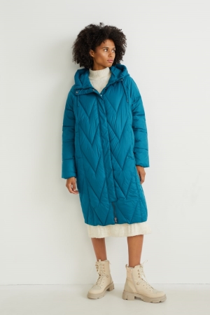 C&A Gesteppt With Hood Bionic-finish®eco Recycled Mäntel Damen Petrol | KMYDT-1876