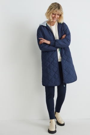 C&A Gesteppt With Hood Bionic-finish®eco Recycled Mäntel Damen Dunkelblau | NCWTU-7213