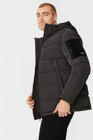 C&A Gesteppt With Hood Jacke Herren Dunkelgrau | WRMAV-5921