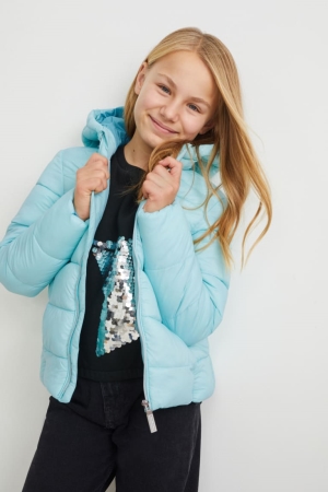 C&A Gesteppt With Hood Recycled Jacke Mädchen Helltürkis | RXHDN-6094