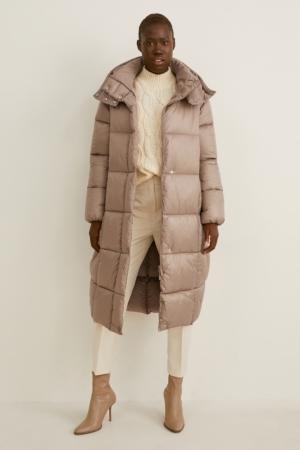 C&A Gesteppt With Hood Recycled Mäntel Damen Grau Braun | HKLZI-4512