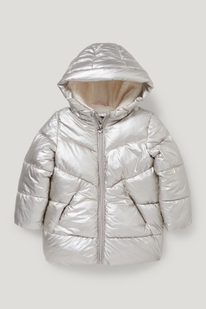 C&A Gesteppt With Hood Shiny Jacke Mädchen Silber | WPUXJ-9178