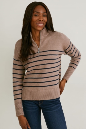 C&A Gestreift Jumper Damen Braun Blau | NCFJP-5138