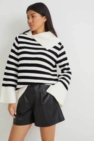 C&A Gestreift Jumper Damen Schwarz Weiß | GKNWQ-5347
