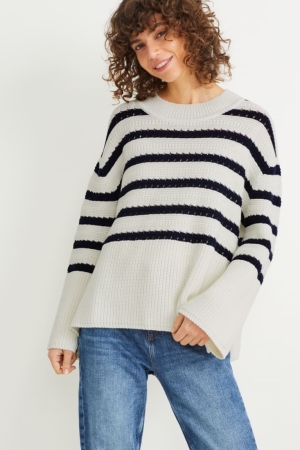 C&A Gestreift Jumper Damen Weiß | FDTAB-4329