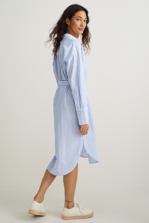 C&A Gestreift Kleider Damen Weiß Hellblau | TKASM-2851