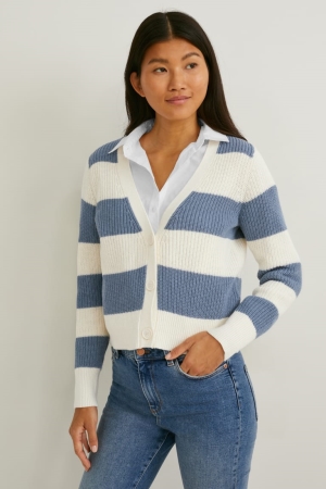 C&A Gestreift Strickjacke Damen Blau Weiß | RLKXY-8324