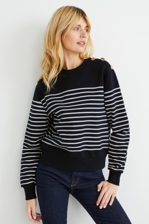 C&A Gestreift Sweatshirts Damen Dunkelblau | GLJKF-0584