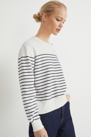 C&A Gestreift Sweatshirts Damen Weiß | RVPFD-8695
