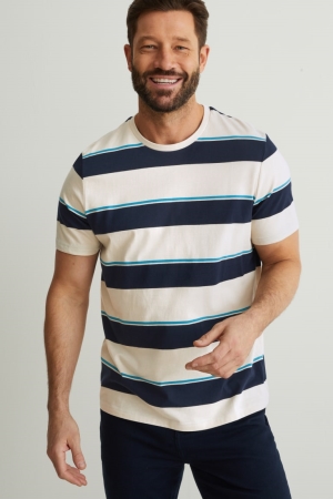 C&A Gestreift T-shirts Herren Hellbeige | TAPZK-6834