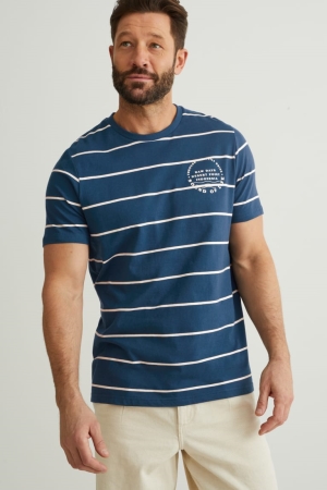 C&A Gestreift T-shirts Herren Petrol | GVIEW-6301