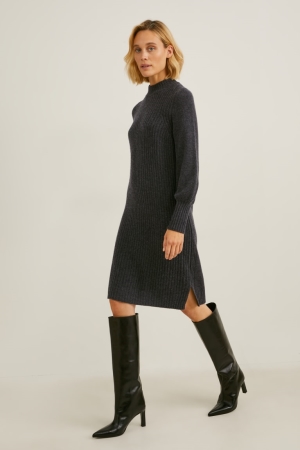 C&A Gestrickt Cashmere Kleider Damen Dunkelgrau | QJTKL-0562