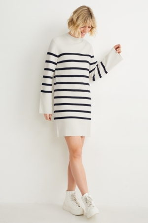 C&A Gestrickt Gestreift Kleider Damen Weiß Schwarz | RNXQH-5869