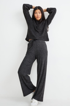 C&A Gestrickt Regular Fit Recycled Hosen Damen Dunkelgrau | RDBYL-9567