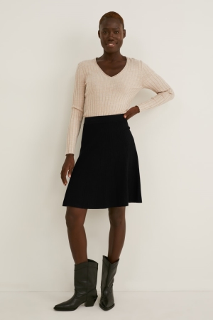 C&A Gestrickt Röcke Damen Schwarz | CIMAS-6589