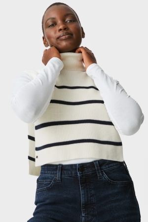 C&A Gestrickt Slipover Gestreift Hoodie Damen Weiß | PLGHR-1257