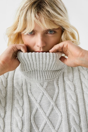 C&A Gestrickt Slipover Hoodie Damen Hellgrau | NZKEA-5381