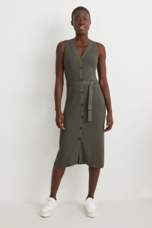 C&A Gestrickt WaistWith Livaeco™ Fibres Kleider Damen Dunkelgrün | BKDYF-6120
