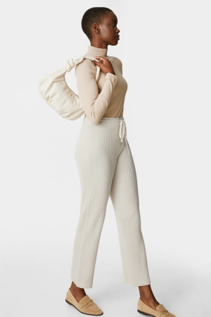 C&A Gestrickt With Cashmere Wolle Blend Hosen Damen Beige | MFLTK-3108