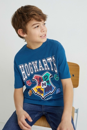 C&A Harry Potter Sleeve With In-conversion Baumwoll T-shirts Jungen Dunkelblau | JFQMG-1894