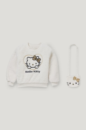 C&A Hello Kitty Set Teddy Fur And Fleece Bag Sweatshirts Mädchen Weiß | KJNLT-4378