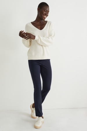 C&A Jersey Gerade Fit With Recycled Polyester Hosen Damen Dunkelblau | FSCIV-3075