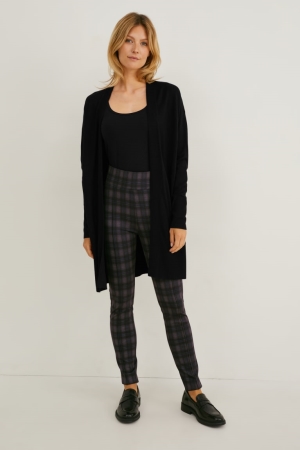 C&A Jersey Recycled Check Hosen Damen Schwarz | CUKBL-1365