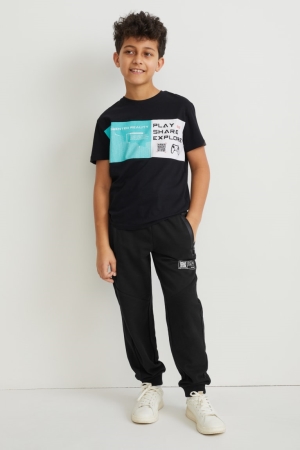 C&A Joggers Augmented Reality Motif Hosen Jungen Schwarz | XYFWH-1458